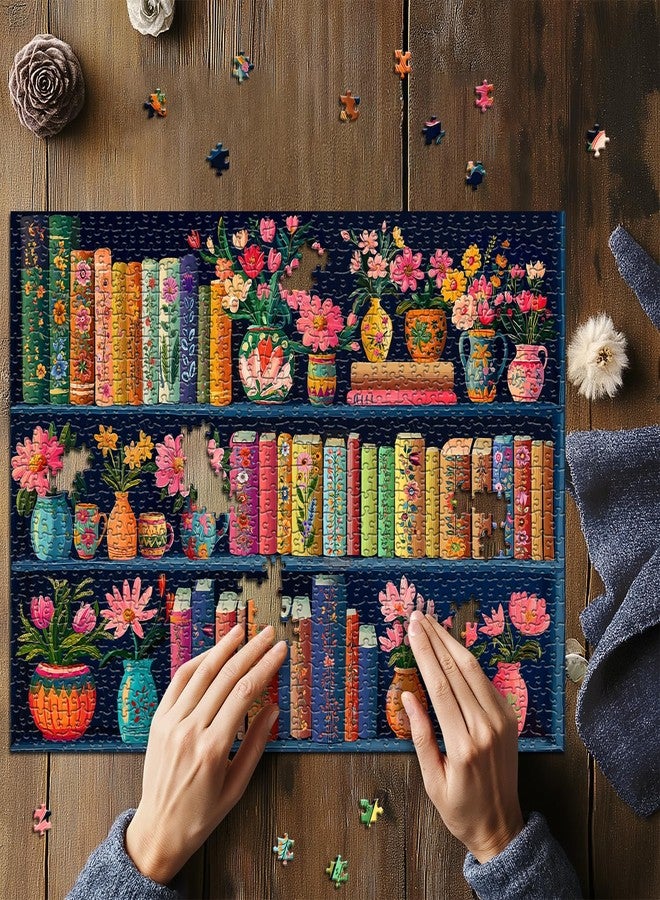 PICKFORU Blooming Bookshelf Jigsaw Puzzles 1000 Pieces, PICKFORU Wildflower Pages Puzzle, Plant Floral Flowers Books Literary Themed, Colorful Art Library Impossible Challenging Puzzles for Adults - Image 4